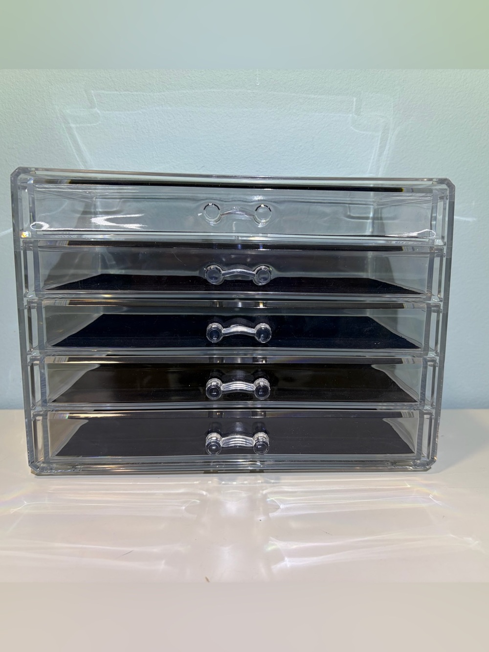 Clear 5-Drawer Acrylic Jewelry & Accessory Organizer With Black Tray Liners